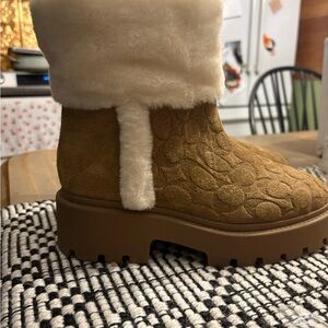 Coach Tan Ankle Boots with Cream Fur
